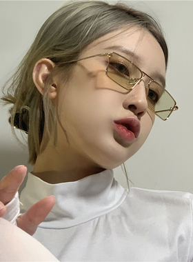 韩国小众新款浅绿色金属方框太阳镜小框ins网红同款凹造型墨镜潮
