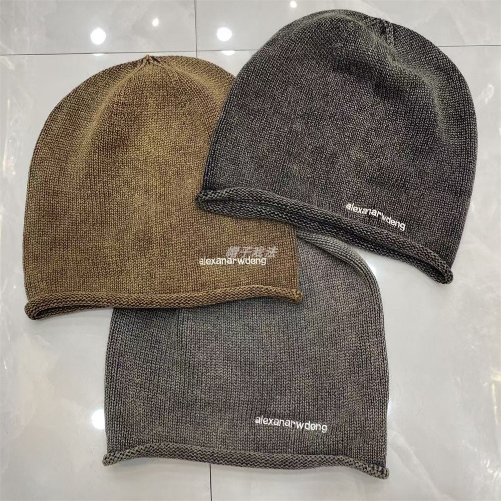 刺绣字母卷边男女网红秋季保暖薄重水洗休闲韩版棉线针织堆堆冷帽 - 图0