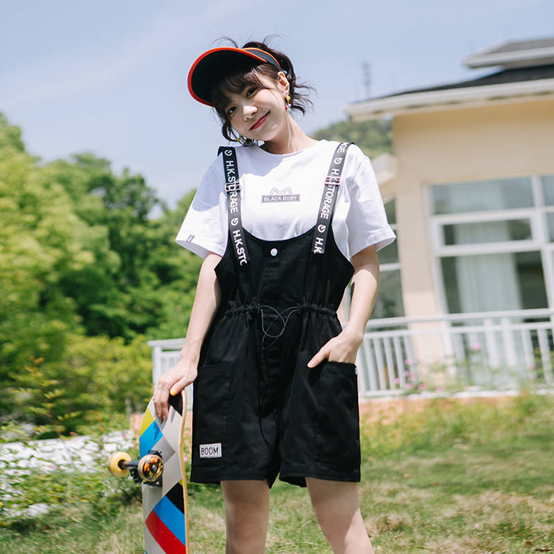 工装背带裤学院风阔腿韩版宽松短裤 niffeilu休闲裤