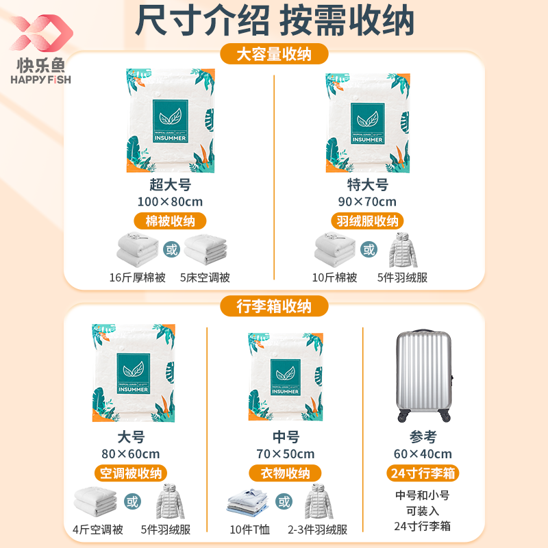 快乐鱼抽真空压缩袋家用装衣服被子收纳棉被整理行李衣物打包袋子-图3