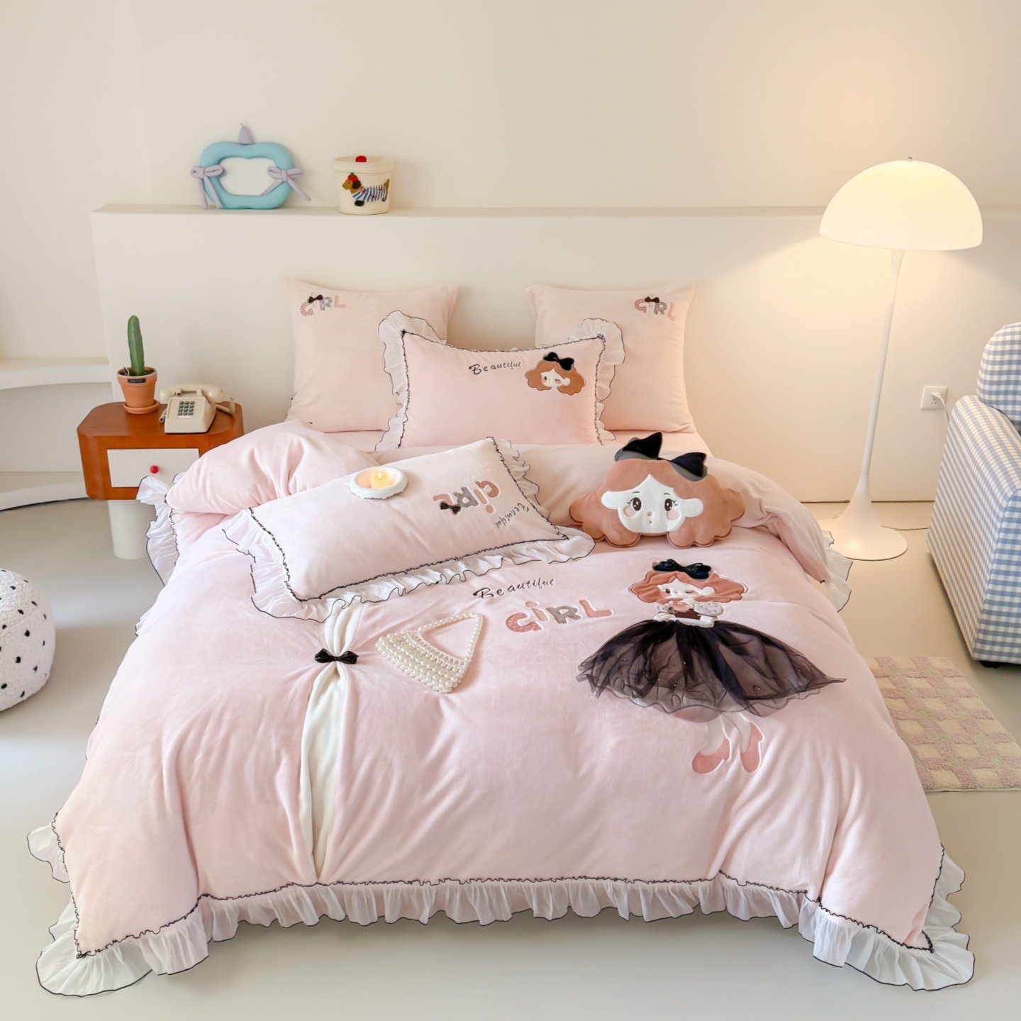 少女心冬季加厚牛奶绒四件套可爱小女孩蕾丝花边被套保暖床上用品,淘宝优惠券,粉丝福利购,淘宝优惠卷