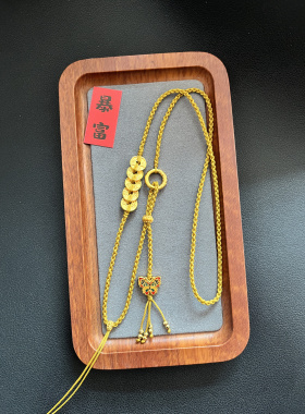 原创新款纯手工编织精工细款四股五帝铜钱蝴蝶可调节项链绳毛衣链