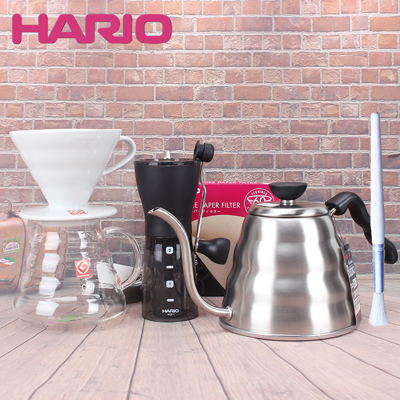日本HARIO家用V60濾紙滴濾式陶瓷濾杯手衝咖啡細口壺磨豆機套裝