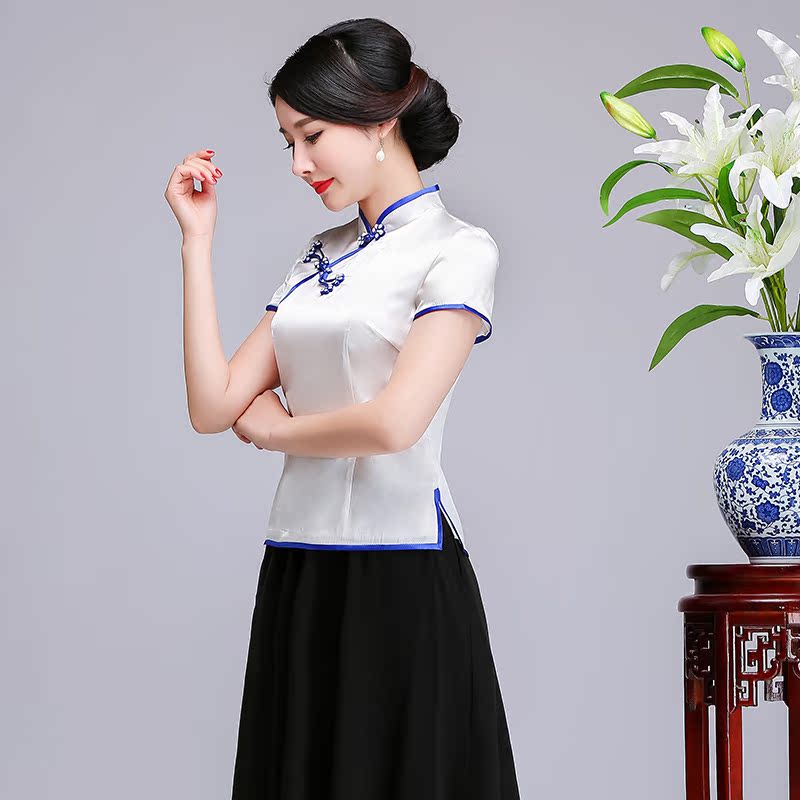 深艺2018新款春夏季女士旗袍真丝上衣改良中