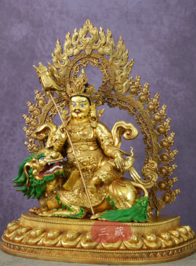 藏传纯铜全鎏金财宝天王佛像10寸