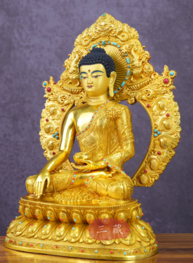 藏传纯铜鎏金佛像释迦牟尼36cm