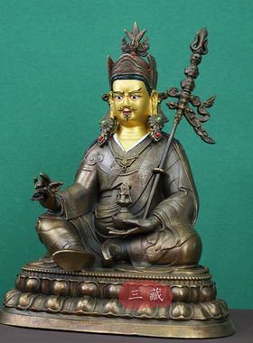 纯铜莲花生大师古色佛像藏东工艺