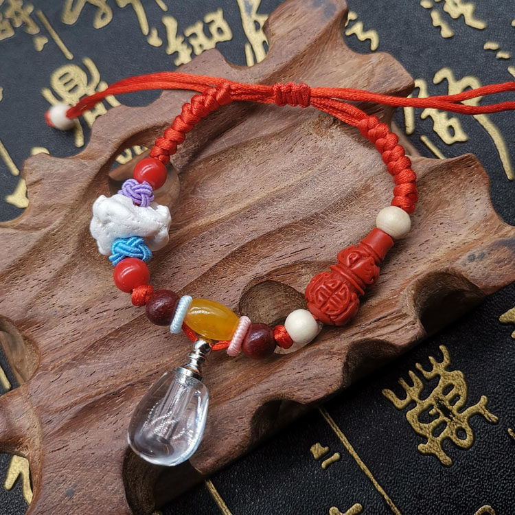 儿童宝宝婴儿款手工编织红绳朱砂瓶粉猪精骨胎毛瓶手链,淘宝优惠券,粉丝福利购,淘宝优惠卷