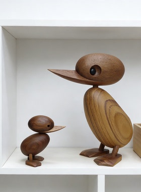 丹麦设计亲子鸭实木摆件木偶