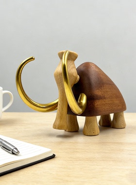 丹麦实木雕刻猛犸象创意家居装饰桌面摆件北欧简约风乌檀木工艺品