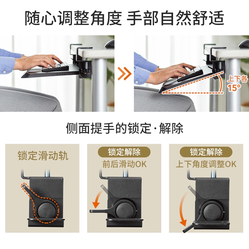 日本SANWA键盘托架桌面延长板角度可调节抽屉鼠标托旋转收纳架桌子加宽延伸板免打孔人体工学桌下支架滑轨夹