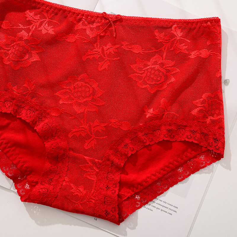 蝶安芬大红女士内裤全棉性感网纱透明结婚本命年红三角短裤头女生,淘宝优惠券,粉丝福利购,淘宝优惠卷