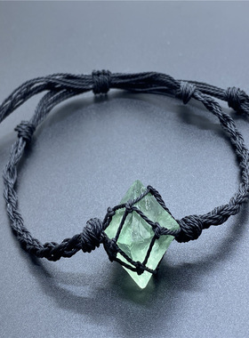 新品 黄紫白粉萤石等水晶原石网兜编织手链 欧美田园风 多款可选