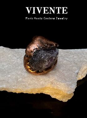 外贸天然石原石不规则古董 黑碧玺紫水晶绿营石个性欧美开口戒指