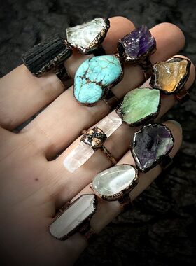 戒指跨境欧美萤石复古风紫晶开口