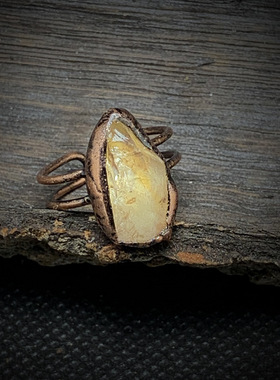 跨境复古风十二生辰石天然原石不定形开口可调节戒指女士生日礼物