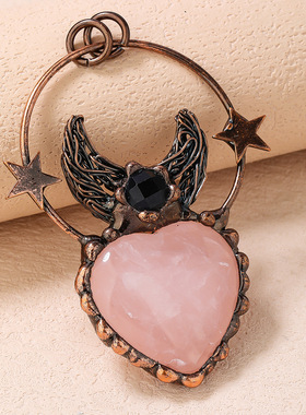 跨境吊饰旗舰店欧美风绿东陵粉晶拉长石日辰款古铜毛衣链项链吊坠