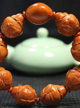 橄榄核雕刻手串财神八方来才苏工精雕2.2大油核手链男女文玩 把件