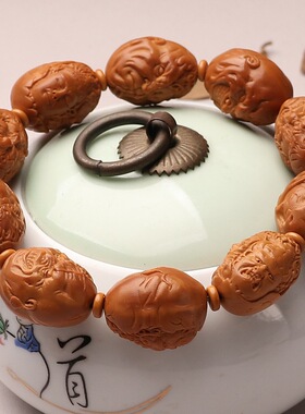 19大籽橄榄核雕刻法相天地一念裂变恶僧手串文玩成品手持怒面佛爷