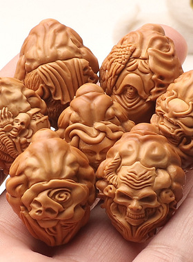 纯手工雕刻大籽橄榄核七情六欲恶僧佛爷七宗罪文玩核雕盘玩手串男