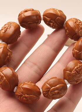 浮雕写实双面手工雕刻十八罗汉橄榄核手串核雕盘玩文玩手把件单圈