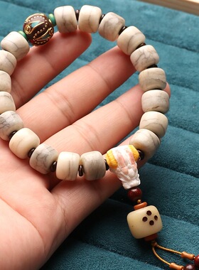 原生态藏式设计款牦牛骨手串男盘玩骨头白料念珠牛角手链文玩手串