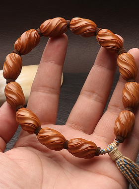 手工橄榄核雕刻手串扭转乾坤素珠手持款核雕男女文玩手链盘玩礼物