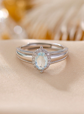 本月新品椭圆切面海蓝宝戒指女