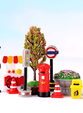 创意街景垃圾桶井盖指示牌小饰品