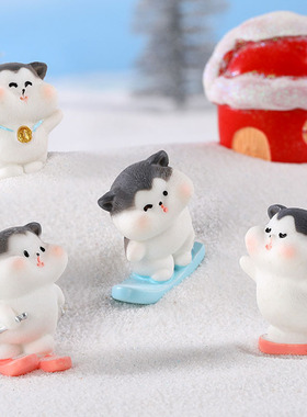 可爱运动会小猫摆件创意手工多肉花盆溜冰滑雪树脂动物蛋糕装饰品