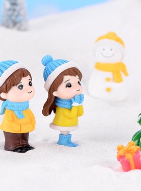 微景观雪景冬装情侣雪人创意摄影手工小饰品圣诞节摆设蛋糕小摆件