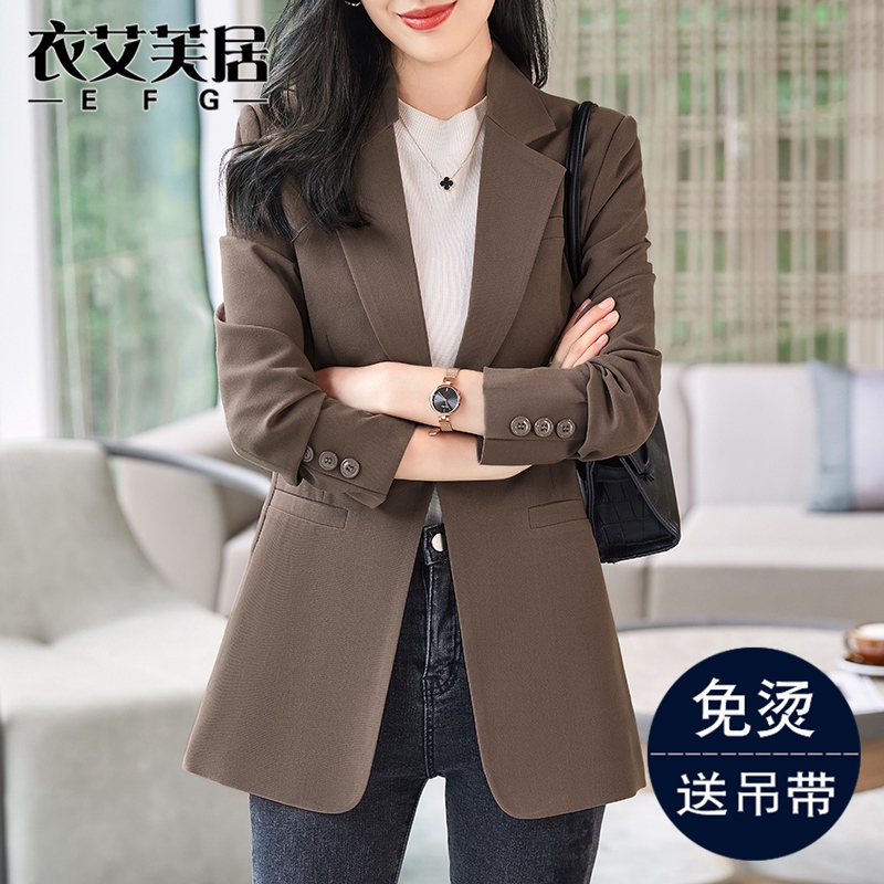 咖啡色西装外套女春秋季2024新款休闲气质高级感小个子西服超好看