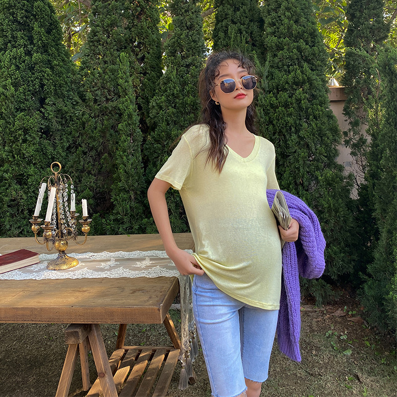 孕妇夏蓝色五分短裤弹力外穿牛仔裤 Mommystyle司妃孕妇装孕妇阔腿裤