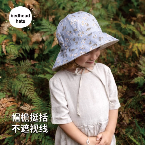 澳洲Bedhead儿童宝宝亲子香草花防晒帽亚麻双面花朵帽渔夫UPF50+ - 图0