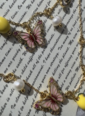 外贸出口欧k系列珐琅彩蝴蝶花朵镶嵌超闪锆石小众精美项链手链