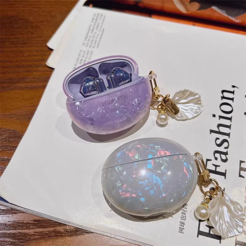 适用于华为freebuds6保护套流光紫贝壳纹6i华为freebudsse2保护壳4e彩贝简约airpodspro2紫色保护壳防摔clip2 - 图1