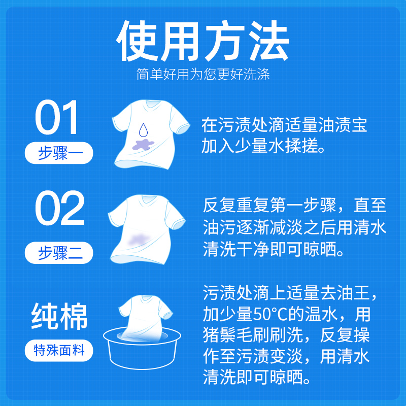 罗林蓝色油渍宝 干洗店衣服去油剂机油火锅油炒菜油 强效去油王