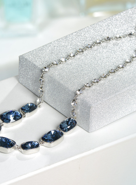 原创设计感蓝色镀18K金水晶项链
