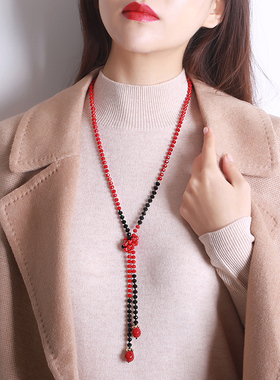 红色奥地利水晶长款韩版百搭项链