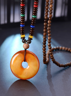 晶柜女百搭简约鸡翅木仿蜜蜡项链