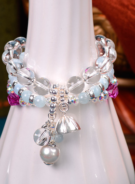 海蓝宝石白水晶手链女ins潮森系