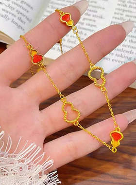 新中式古法珐琅彩渐变镂空葫芦福禄双全锁骨项链 厚镀18k不掉色