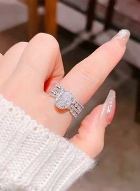 1.5克拉，爆闪鸽子蛋满钻银镀PT950椭圆戒指爆闪莫桑钻网红款