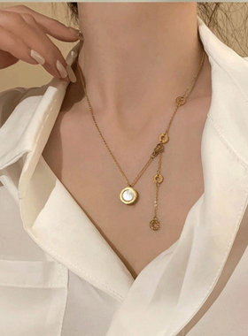 2025新款小蛮腰锆石黑白双面贝母项链 高级感性价比高