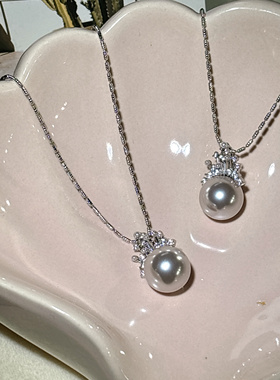 天使猫 S925银奢华透亮满钻冰雪女王珍珠项链套装澳白经典款