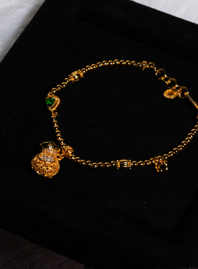 金店同款复古聚财纳福福袋沙金手链稳重感满满 不掉色