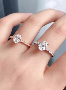 天使猫 爆闪！椭圆形戒指鸽子蛋925银镀真金高碳钻时尚轻奢叠戴