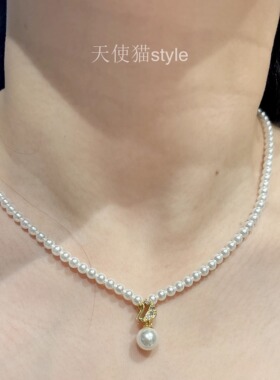 天使猫 2025新款澳白色小米珠挂坠项链小众轻奢款简约大气