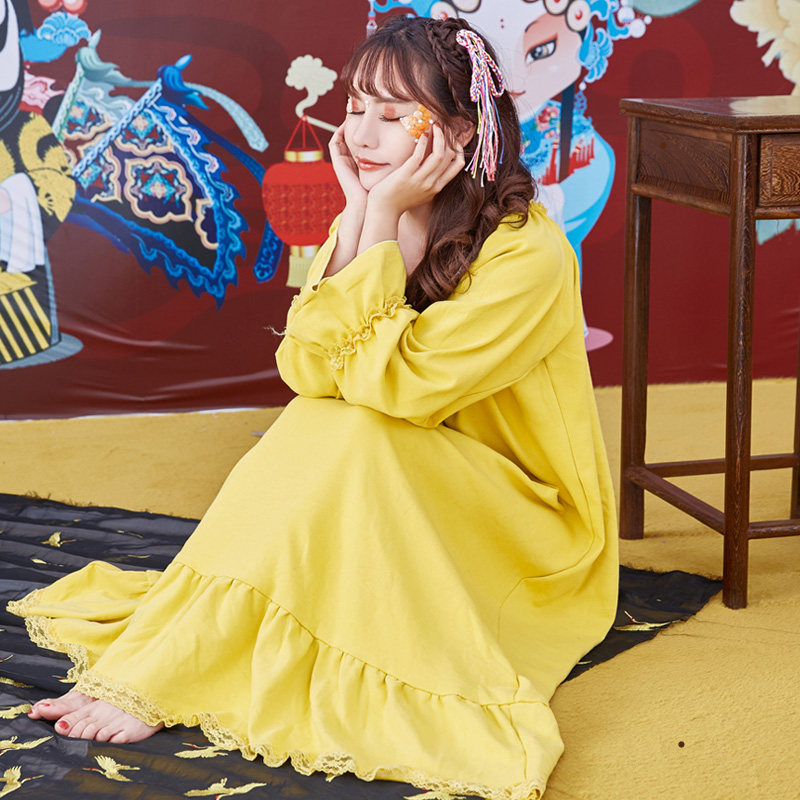 长袖春秋季纯棉可爱长款连体夏睡裙 茜靓睡裙