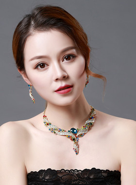 韩国轻奢夸张水晶项链耳环